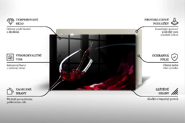 Üveg vágódeszka Egy pohár vörösbor