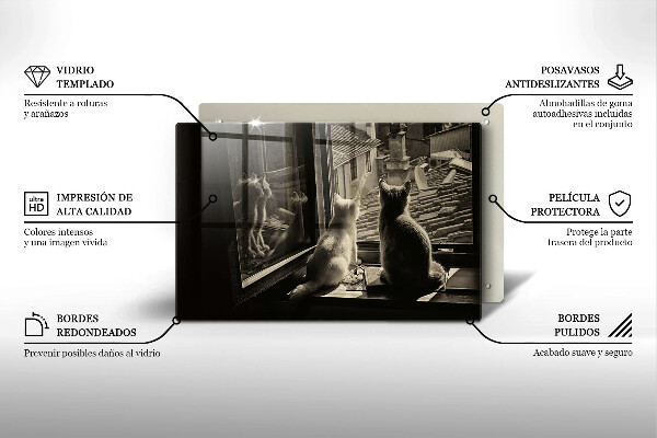 Üveg vágódeszka Macskák város és ablak