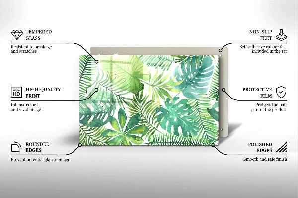 Üveg vágódeszka Akvarell boho levelek