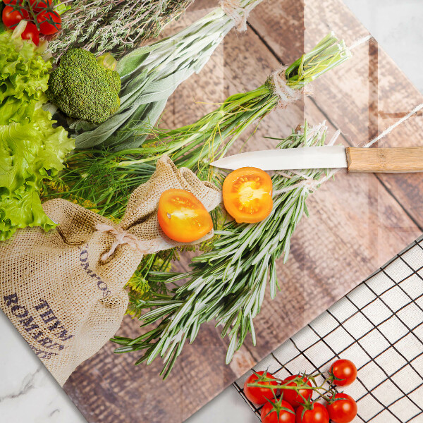 Üveg vágódeszka Gyógynövények fűszerek és fa