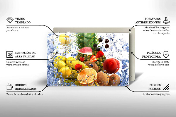 Üveg vágódeszka Lédús gyümölcs és víz