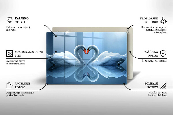 Üveg vágódeszka Két hattyúszív