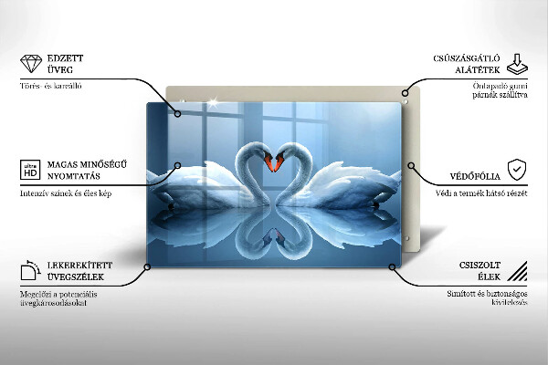 Üveg vágódeszka Két hattyúszív
