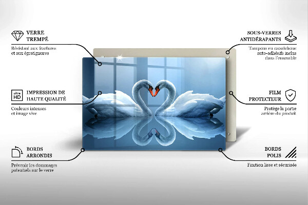Üveg vágódeszka Két hattyúszív