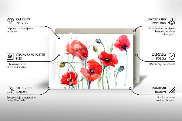Üveg vágódeszka Piros pipacs virágok