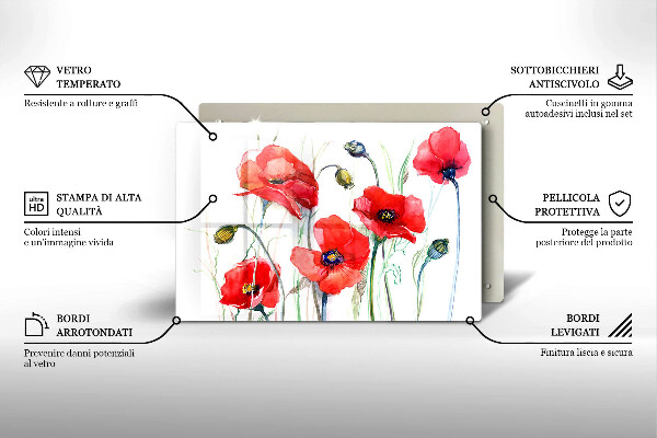 Üveg vágódeszka Piros pipacs virágok