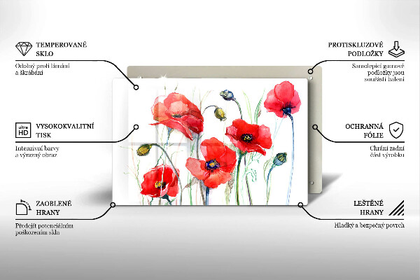 Üveg vágódeszka Piros pipacs virágok