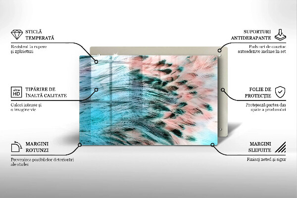 Üveg vágódeszka Boho madártollak