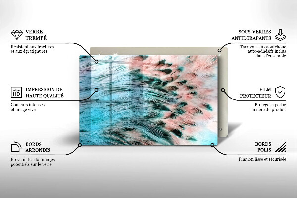 Üveg vágódeszka Boho madártollak