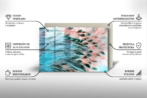 Üveg vágódeszka Boho madártollak