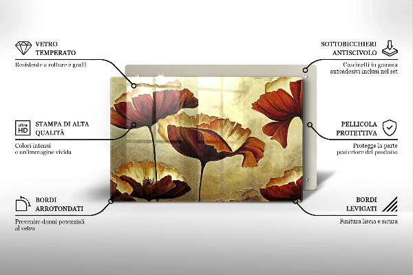 Üveg vágódeszka Festett boho virágok