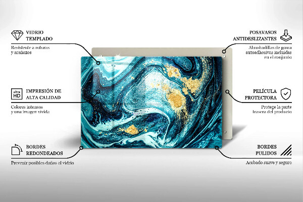 Üveg vágódeszka Kék arany absztrakció