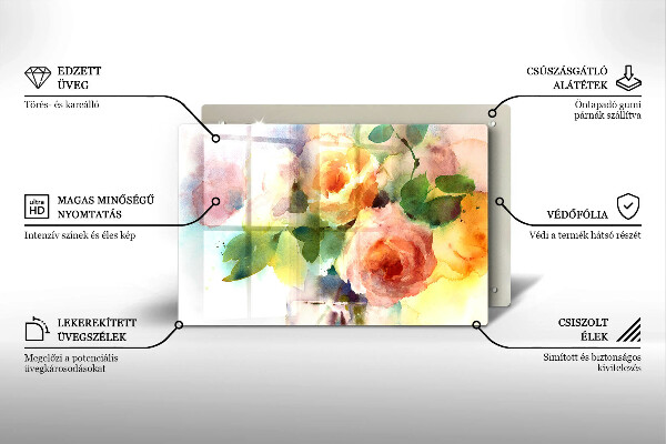 Üveg vágódeszka Festett virágok