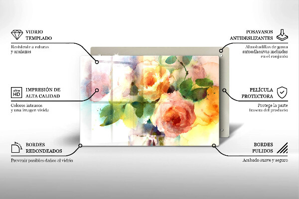 Üveg vágódeszka Festett virágok