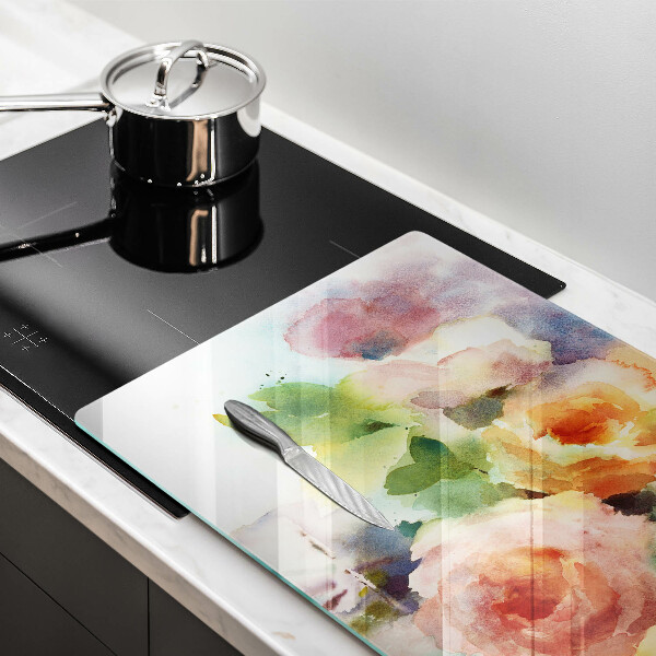 Üveg vágódeszka Festett virágok