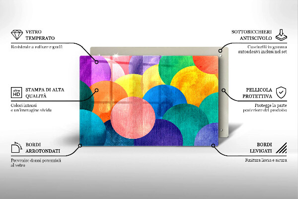 Üveg vágódeszka Színes körök