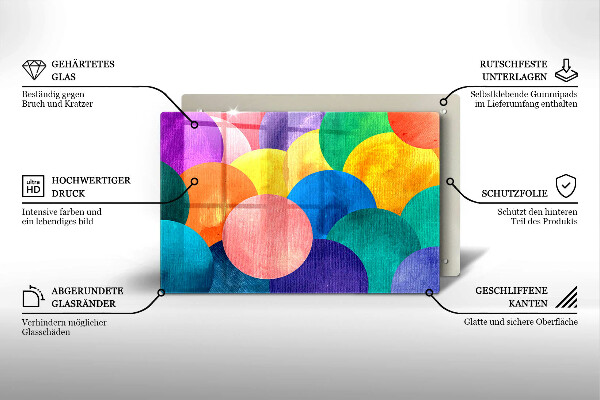 Üveg vágódeszka Színes körök