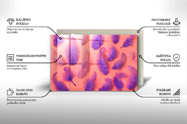 Üveg vágódeszka Bolyhos tollak