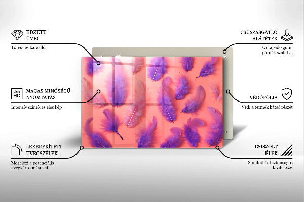 Üveg vágódeszka Bolyhos tollak