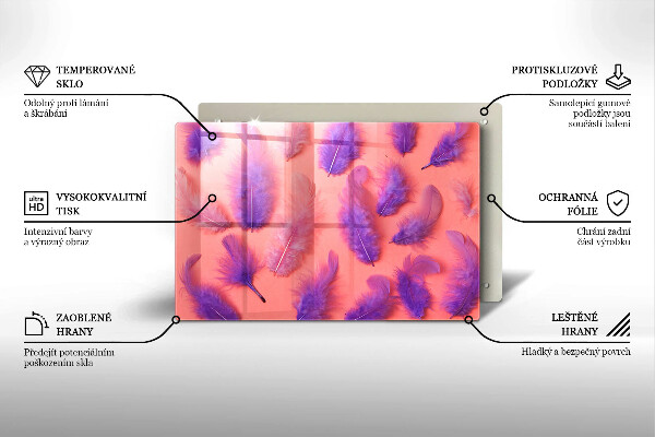 Üveg vágódeszka Bolyhos tollak