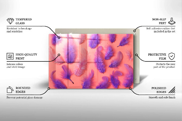 Üveg vágódeszka Bolyhos tollak