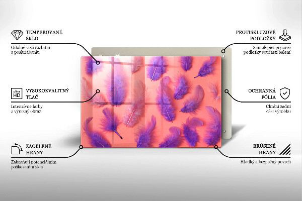 Üveg vágódeszka Bolyhos tollak