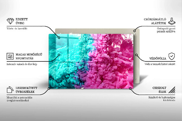 Üveg vágódeszka Türkiz-rózsaszín füst
