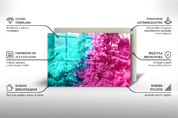 Üveg vágódeszka Türkiz-rózsaszín füst