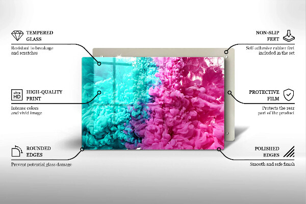 Üveg vágódeszka Türkiz-rózsaszín füst