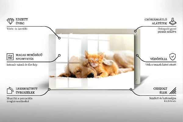 Üveg vágódeszka Állatok kutya és macska