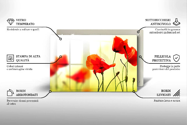 Üveg vágódeszka Piros pipacs virágok