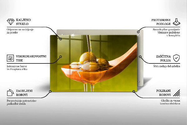 Üveg vágódeszka Olívaolaj és olívabogyó