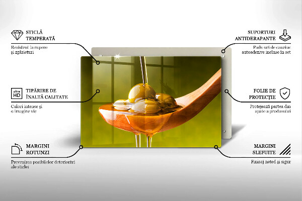 Üveg vágódeszka Olívaolaj és olívabogyó