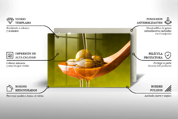 Üveg vágódeszka Olívaolaj és olívabogyó
