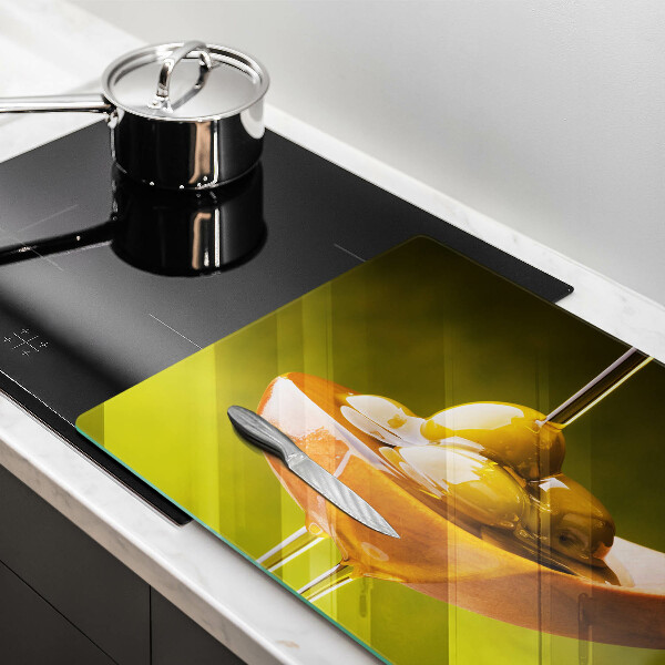 Üveg vágódeszka Olívaolaj és olívabogyó