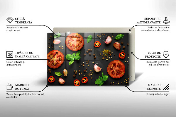 Üveg vágódeszka Paradicsom és fűszerek
