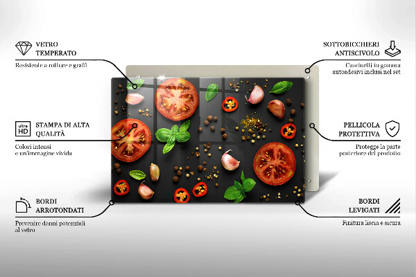 Üveg vágódeszka Paradicsom és fűszerek