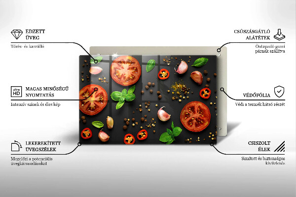 Üveg vágódeszka Paradicsom és fűszerek