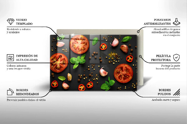 Üveg vágódeszka Paradicsom és fűszerek