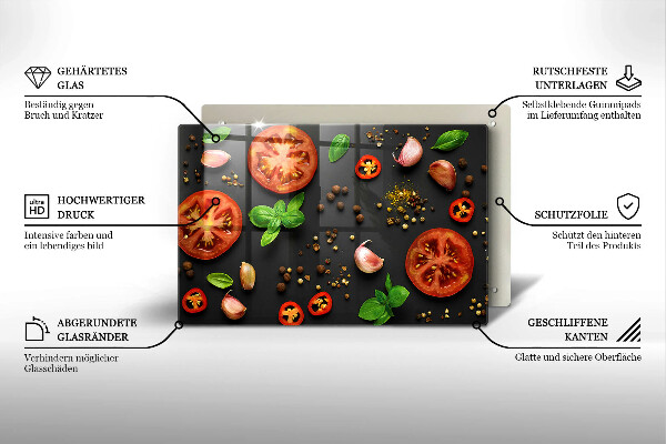 Üveg vágódeszka Paradicsom és fűszerek