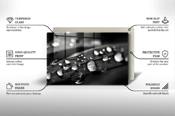 Üveg vágódeszka Harmatcseppek a leveleken