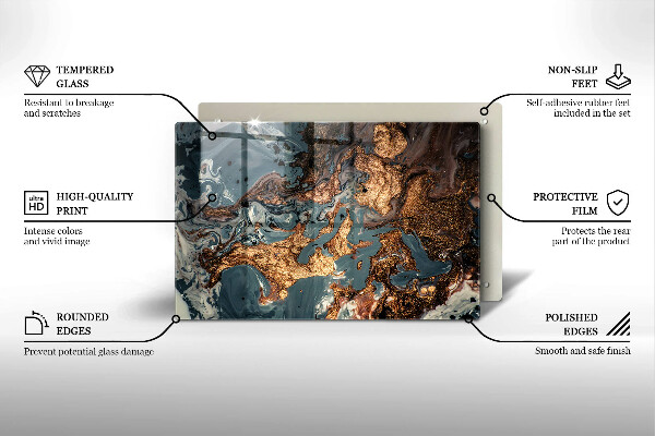 Üveg vágódeszka Arany sziklaszerkezet