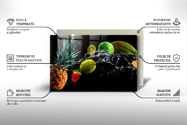 Üveg vágódeszka Gyümölcsök vízben