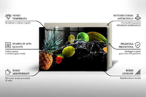Üveg vágódeszka Gyümölcsök vízben
