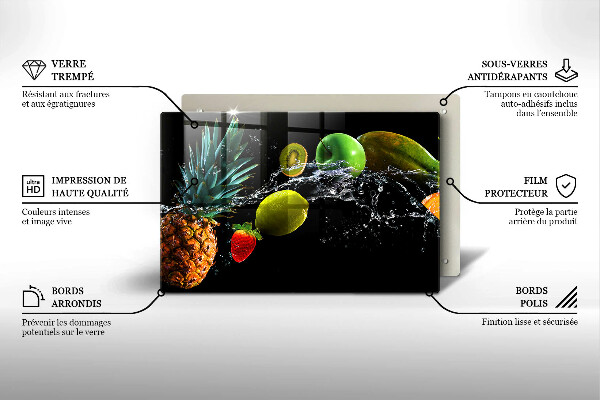Üveg vágódeszka Gyümölcsök vízben