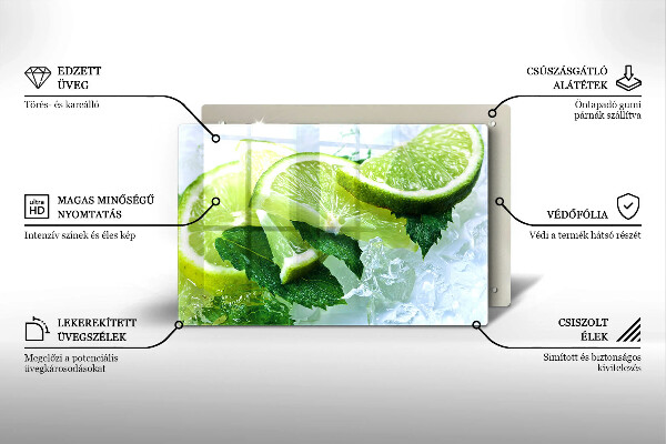 Üveg vágódeszka Lime menta és jég