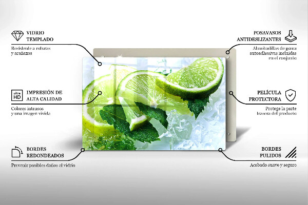 Üveg vágódeszka Lime menta és jég