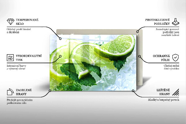 Üveg vágódeszka Lime menta és jég