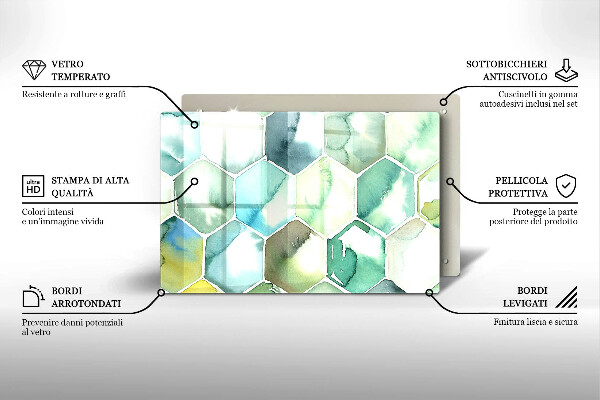 Üveg vágódeszka Akvarell hatszögek