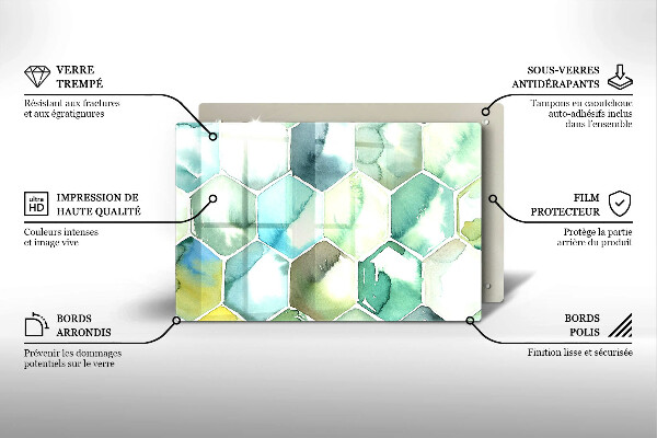 Üveg vágódeszka Akvarell hatszögek